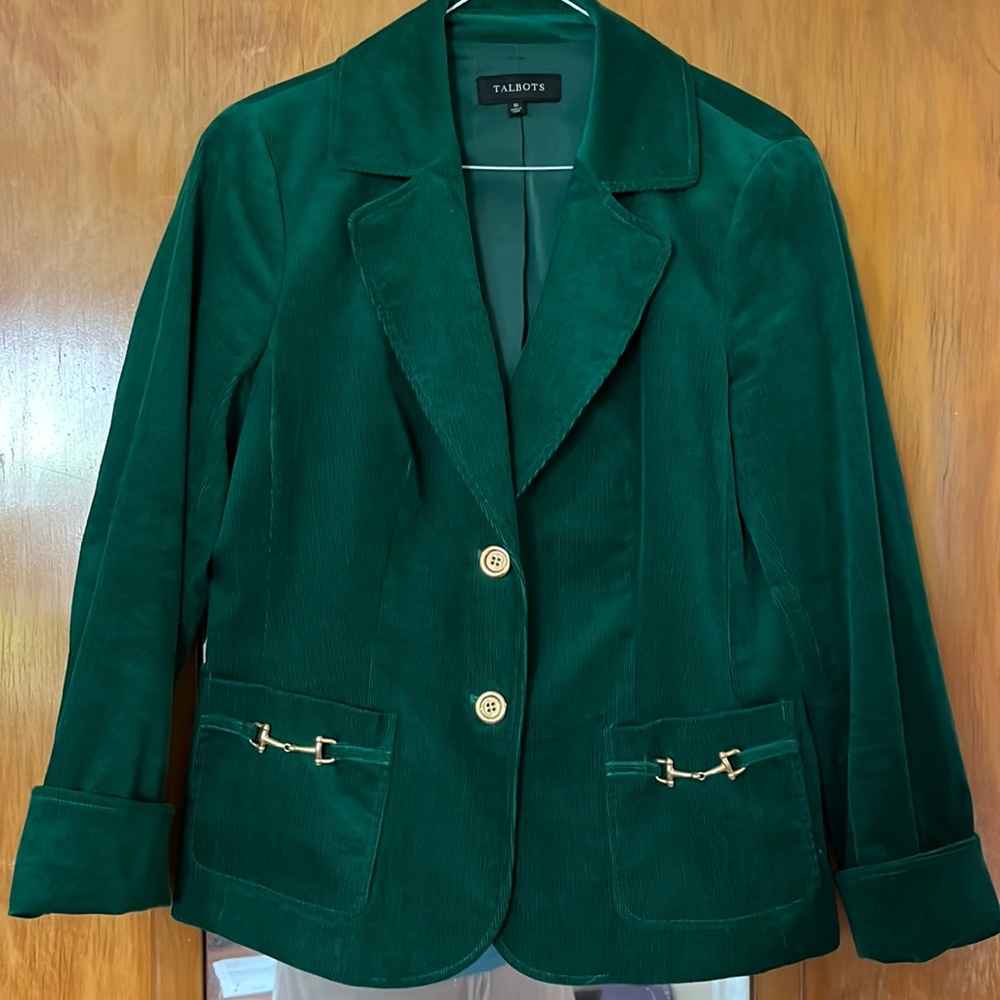 Green Talbots corduroy blazer with gold detail
